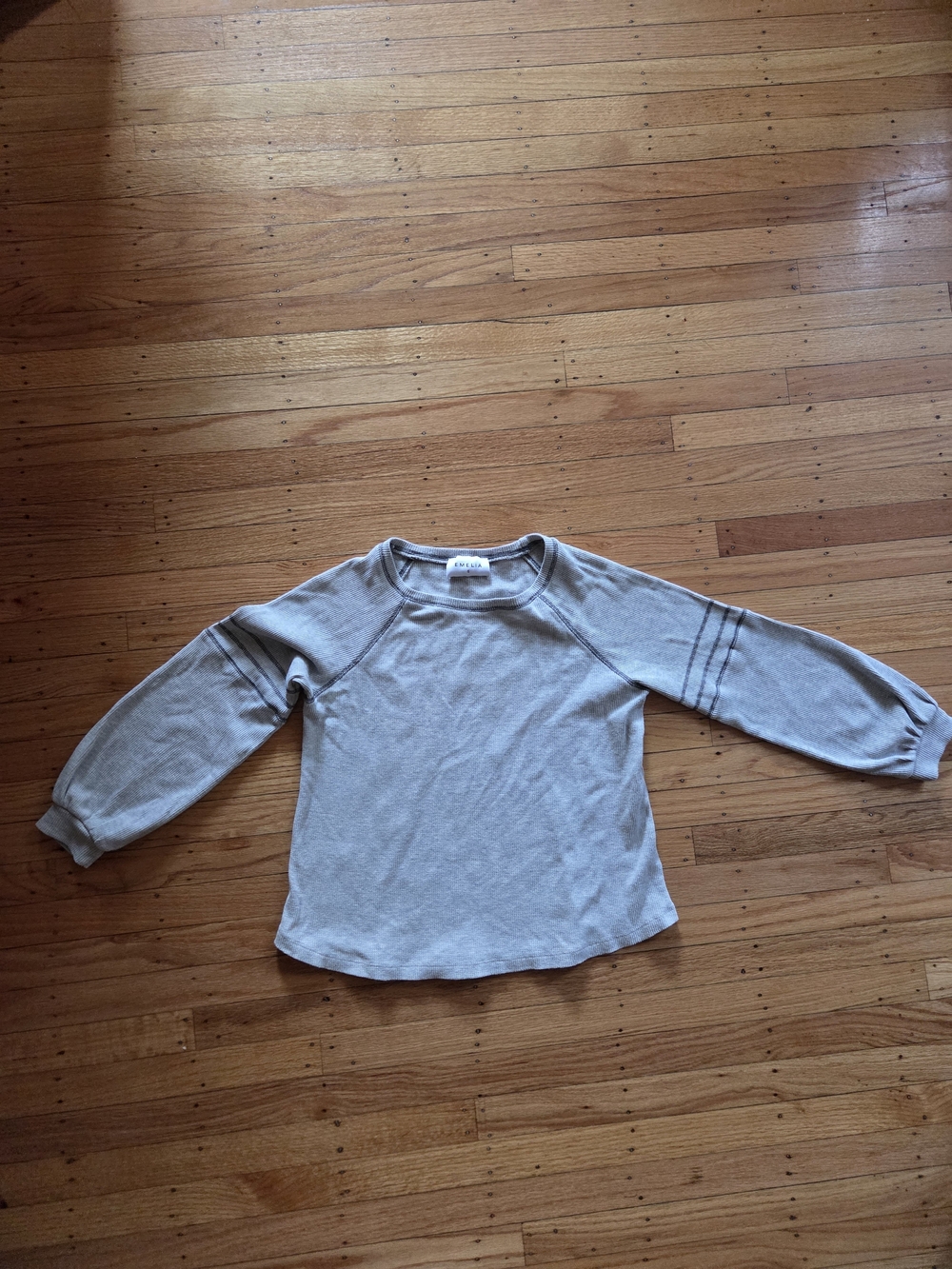 Light Gray, Long-Sleeve, Waffle Knit Top
